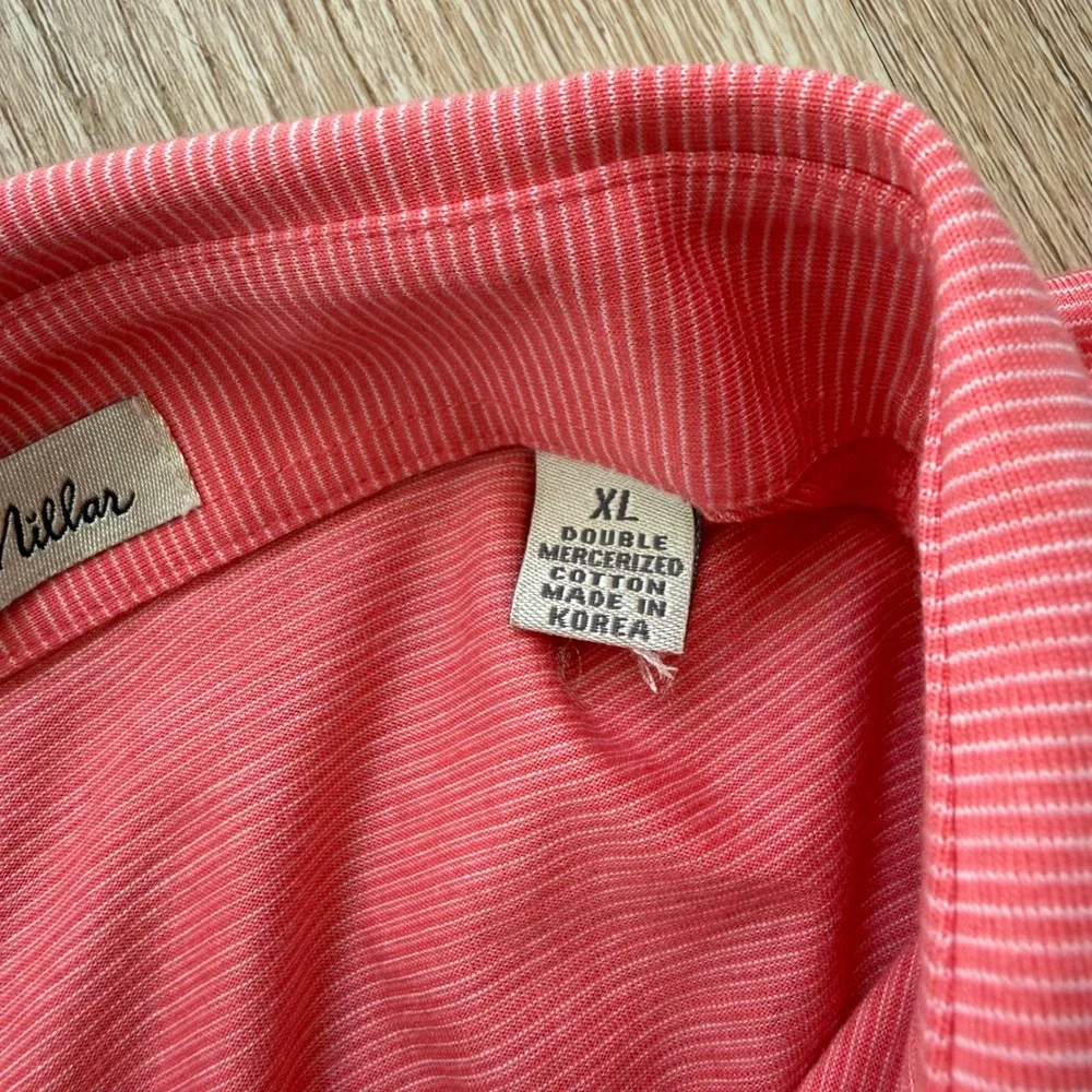 Peter Millar Carolina Cup Polo Shirt Mens XL Salmon Striped Mercerized Cottonn‎